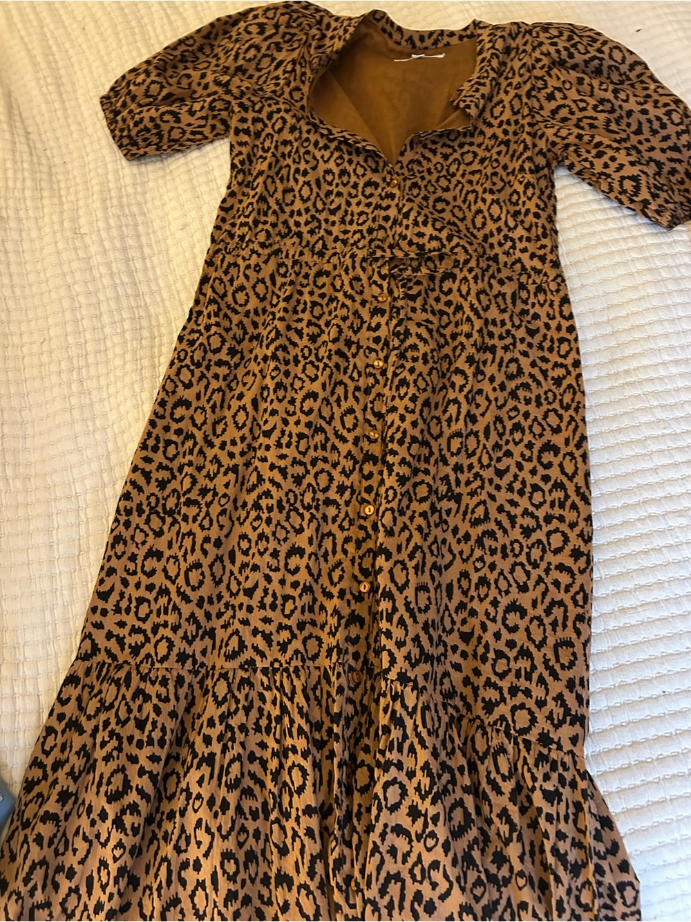 India Collection Leopard Print Button-Front Maxi Dress in Brown and Black